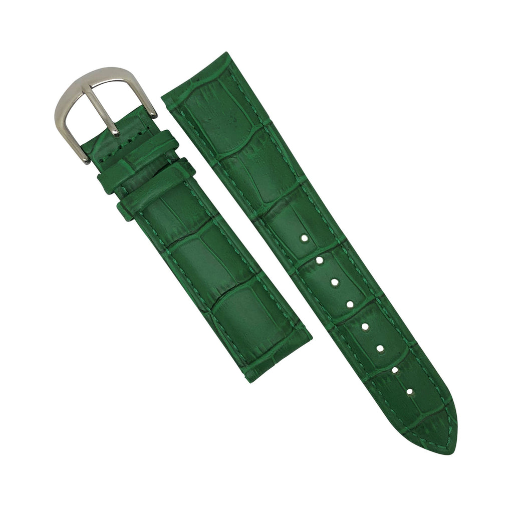 Genuine Croc Pattern Stitched Leather Watch Strap in Green (12mm)