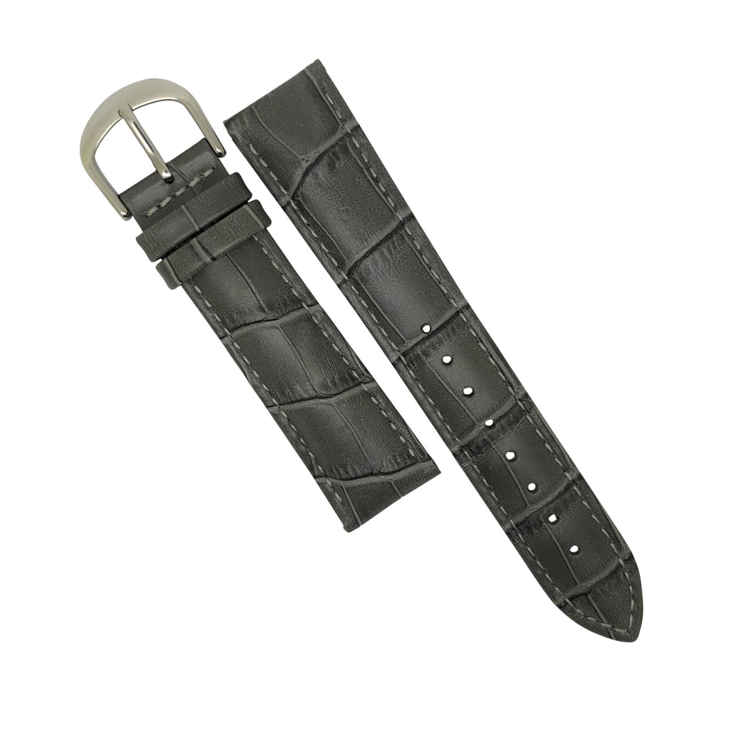 Genuine Croc Pattern Stitched Leather Watch Strap in Grey (12mm)