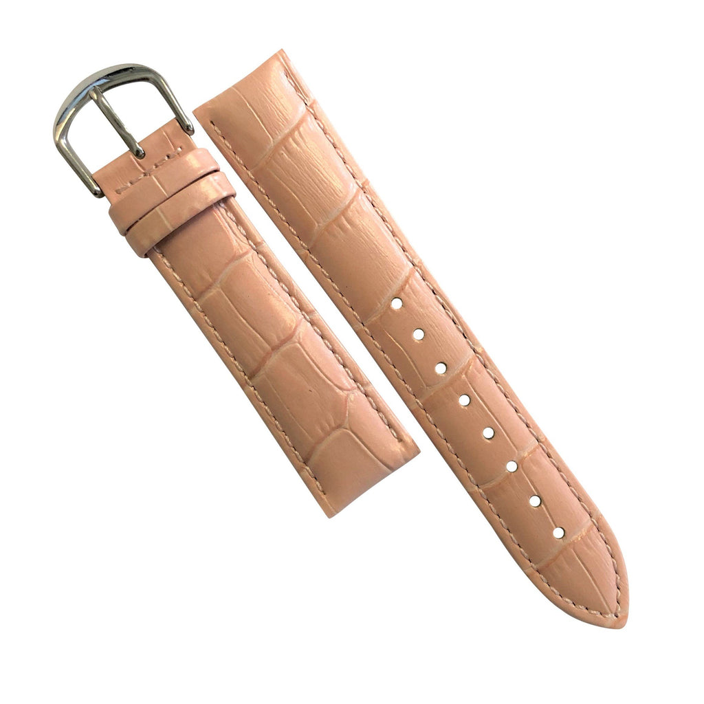 Genuine Croc Pattern Stitched Leather Watch Strap in Pink (20mm) - Nomad watch Works