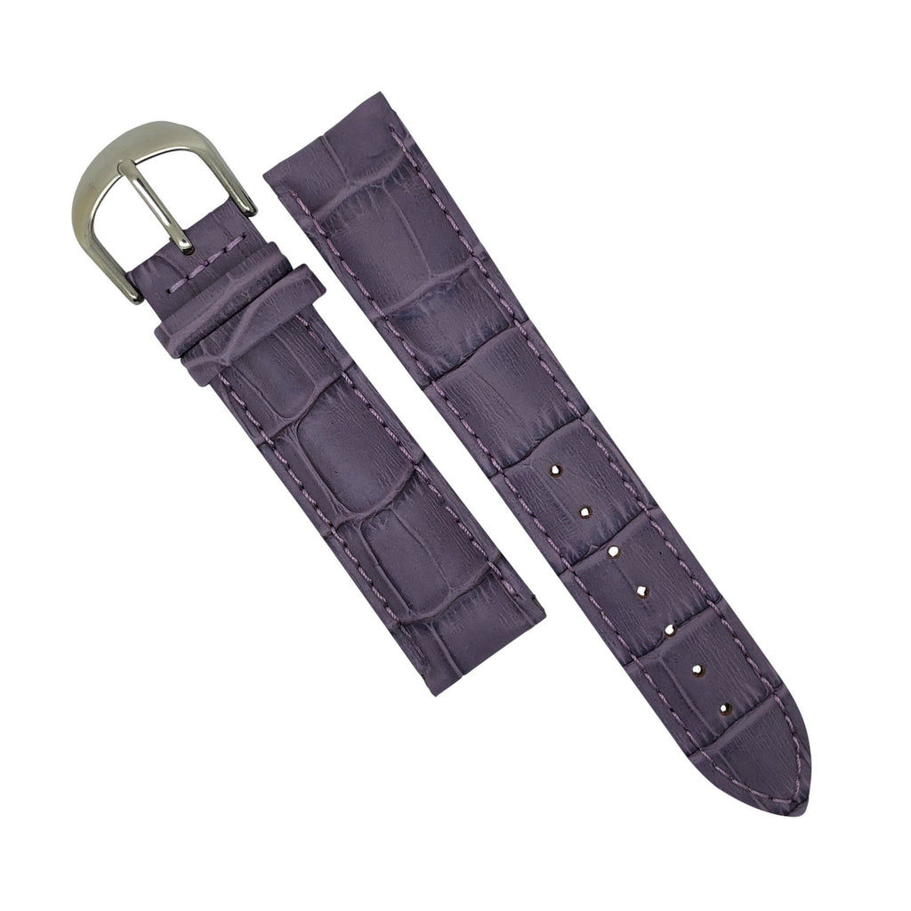 Genuine Croc Pattern Stitched Leather Watch Strap in Purple (12mm)