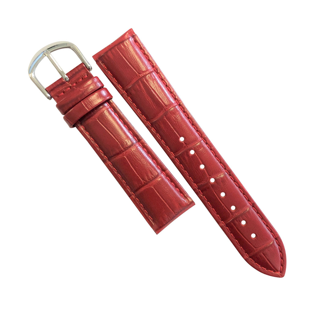 Genuine Croc Pattern Stitched Leather Watch Strap in Red (18mm) - Nomad watch Works