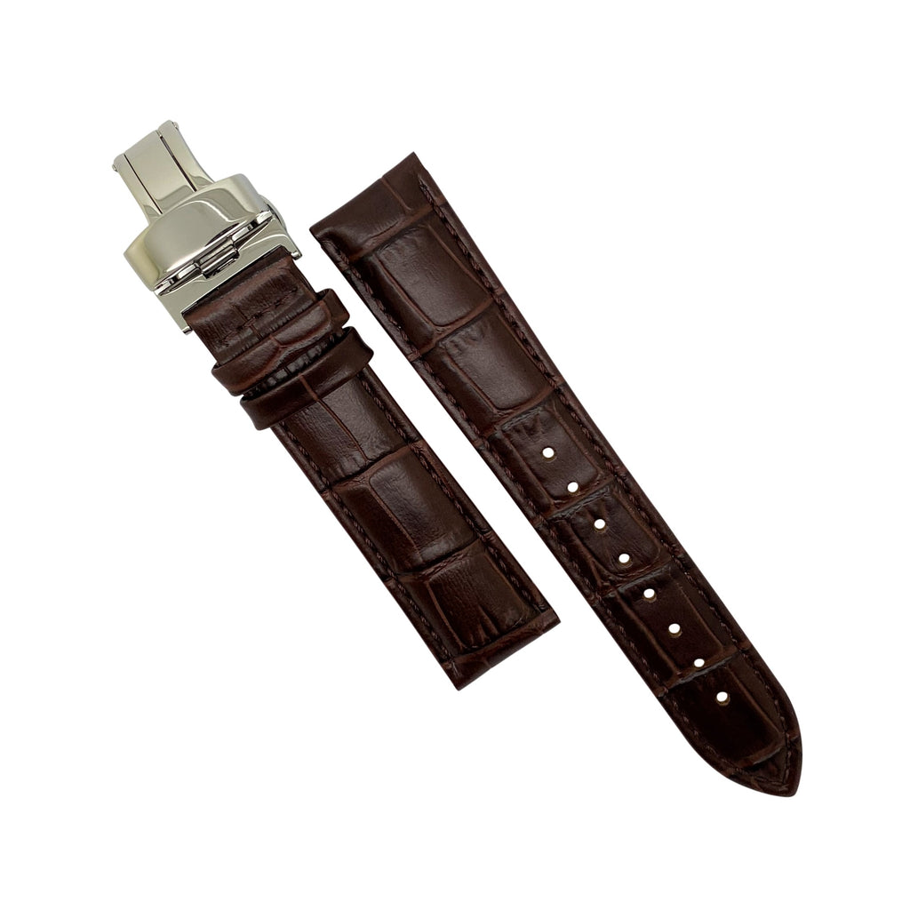 Genuine Croc Pattern Leather Watch Strap in Brown w/ Butterfly Clasp (18mm)