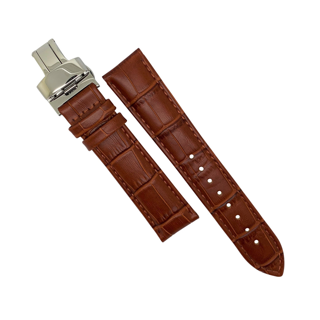 Genuine Croc Pattern Leather Watch Strap in Tan w/ Butterfly Clasp (22mm)