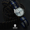 Premium Nato Strap in Navy White Grey (Crest) with PVD Black Buckle (22mm)