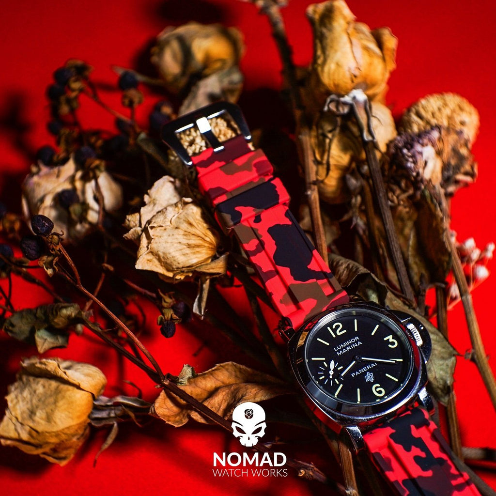 V3 Rubber Strap in Red Camo with Pre-V Silver Buckle (22mm)