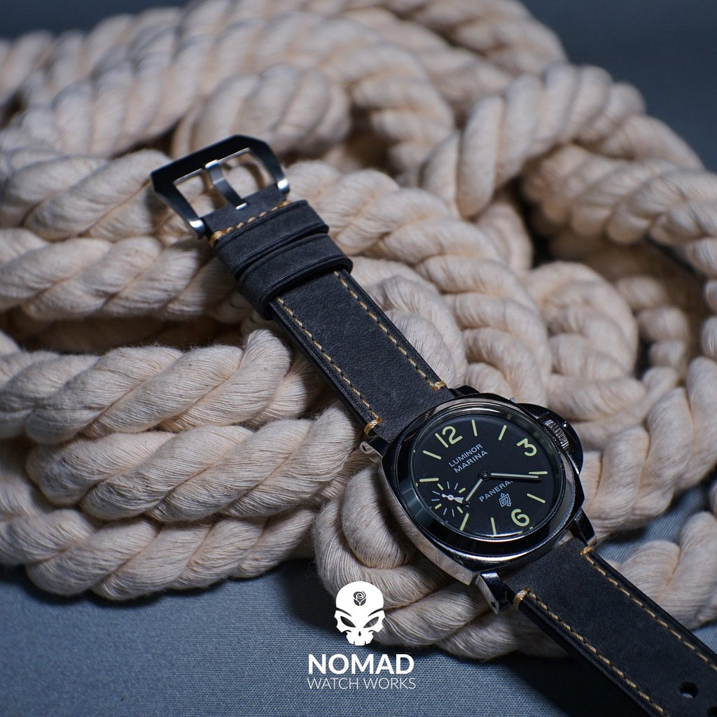M1 Vintage Leather Watch Strap in Grey with Pre-V Silver Buckle (26mm) - Nomad watch Works