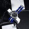 Premium Nato Strap in Blue Black White with PVD Black Buckle (22mm)