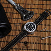 Quick Release Modern Leather Watch Strap in Distressed Black w/ Silver Buckle (20mm)