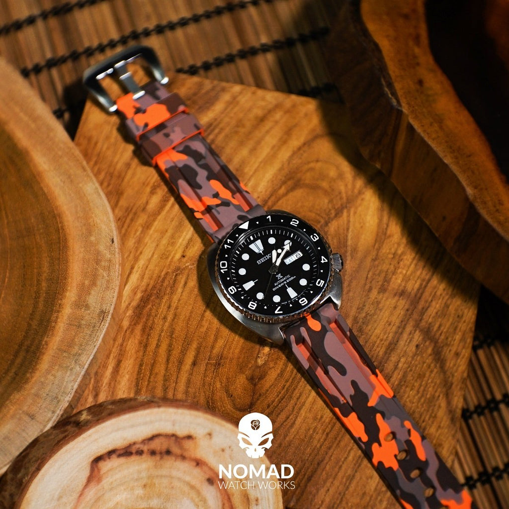 V3 Rubber Strap in Orange Camo with Pre-V PVD Black Buckle (24mm)