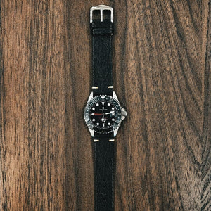 Premium Vintage Calf Leather Watch Strap in Distressed Black w/ Silver Buckle (20mm)