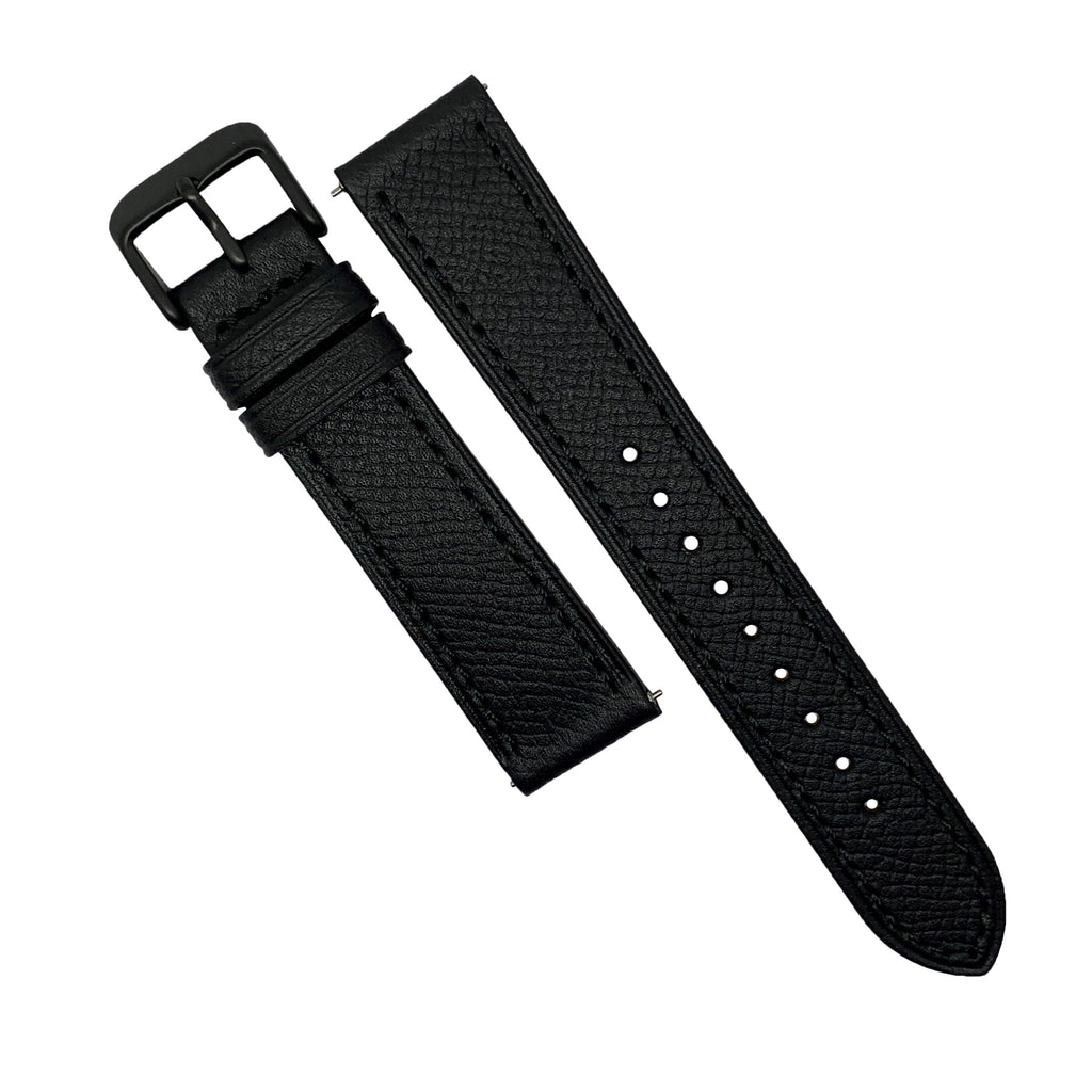 Emery Dress Epsom Leather Strap in Black w/ Black Buckle (20mm) - Nomad watch Works