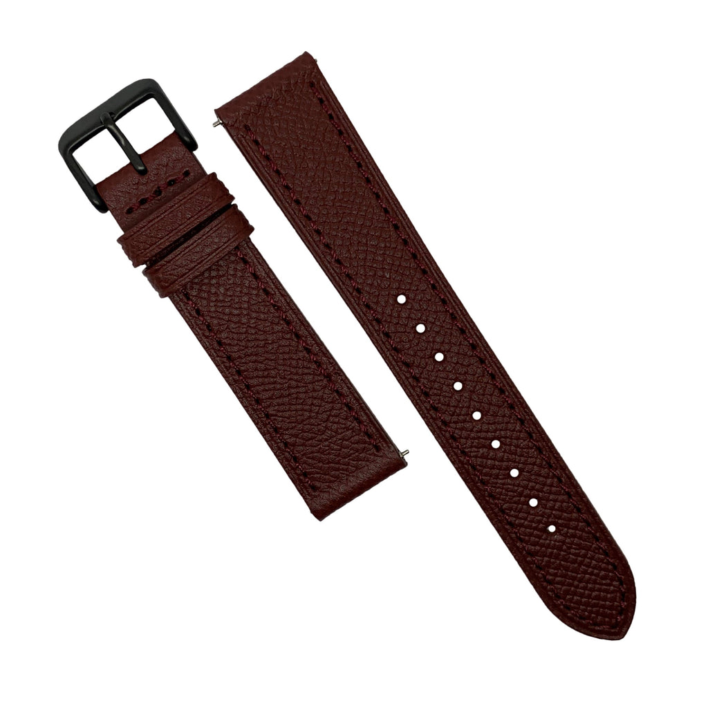 Emery Dress Epsom Leather Strap in Burgundy w/ Black Buckle (22mm) - Nomad watch Works