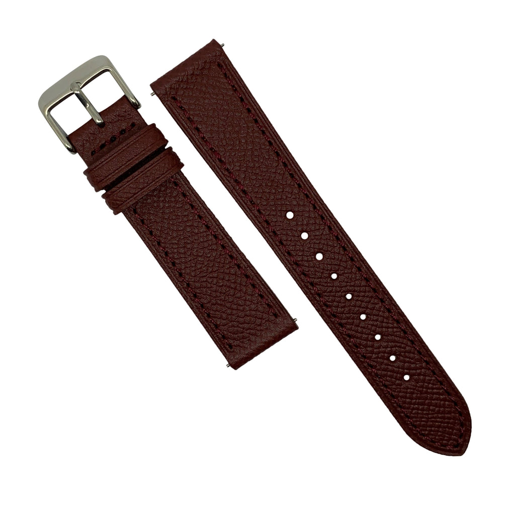 Emery Dress Epsom Leather Strap in Burgundy w/ Silver Buckle (22mm) - Nomad watch Works