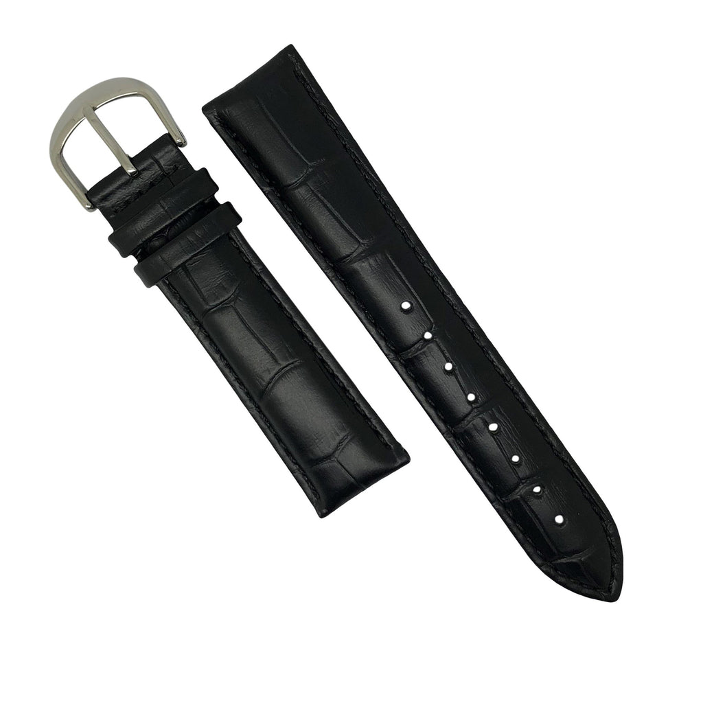 Genuine Croc Pattern Stitched Leather Watch Strap in Black (20mm) - Nomad watch Works