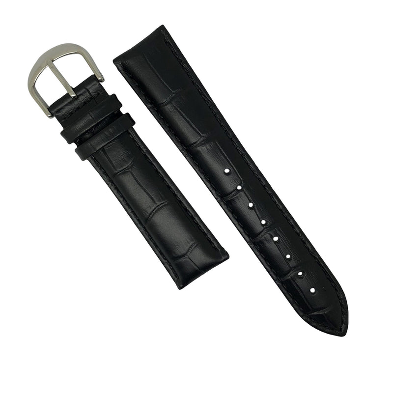 Genuine Croc Pattern Stitched Leather Watch Strap in Black (24mm) - Nomad watch Works