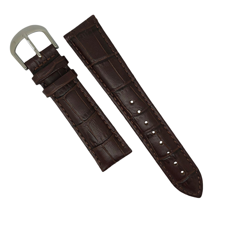 Genuine Croc Pattern Stitched Leather Watch Strap in Brown (24mm) - Nomad watch Works