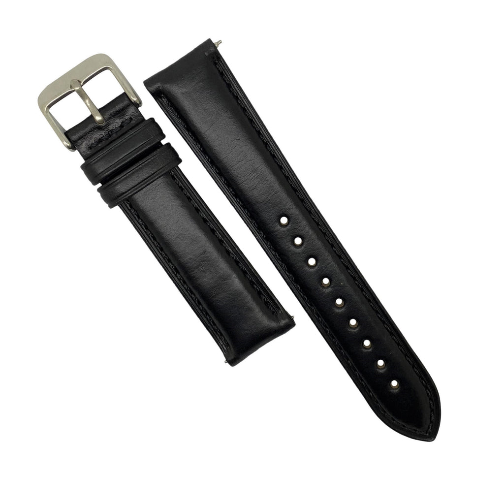 N2W Classic Horween Leather Strap in Chromexcel® Black with Silver Buckle (18mm)