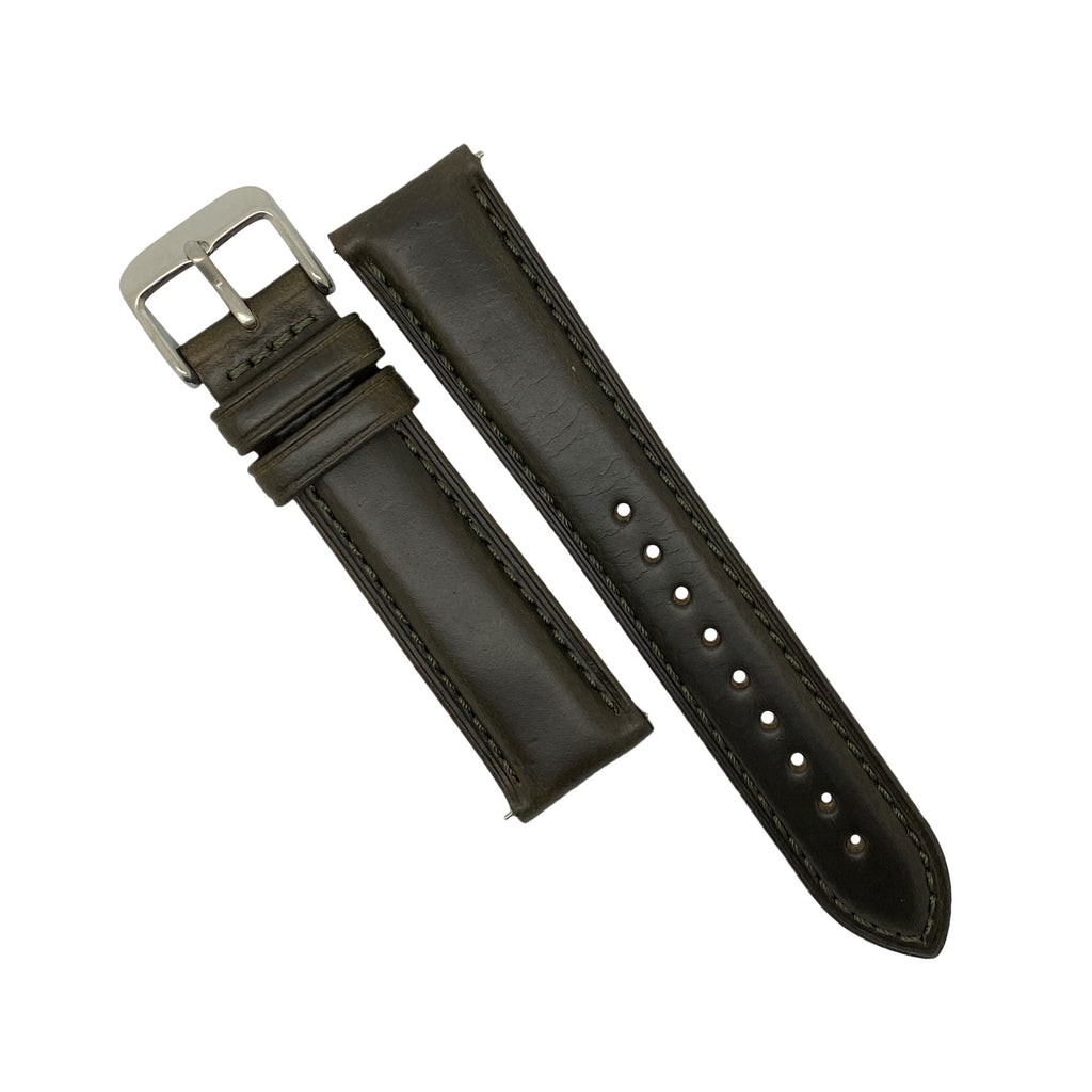 N2W Classic Horween Leather Strap in Chromexcel® Olive with Silver Buckle (18mm)