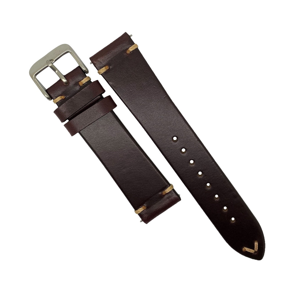 N2W Vintage Horween Leather Strap in Chromexcel® Burgundy with Silver Buckle (22mm)