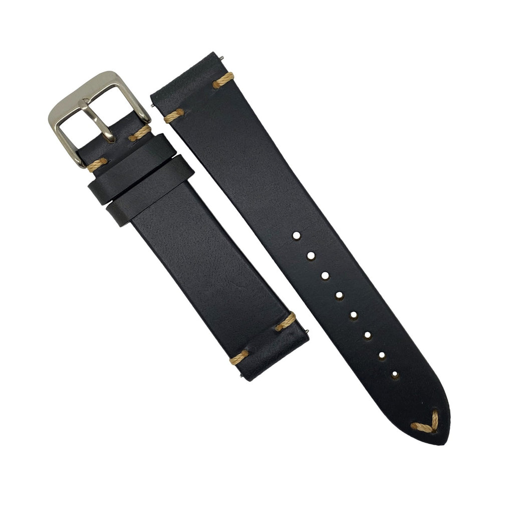 N2W Vintage Horween Leather Strap in Dublin Navy with Silver Buckle (18mm)