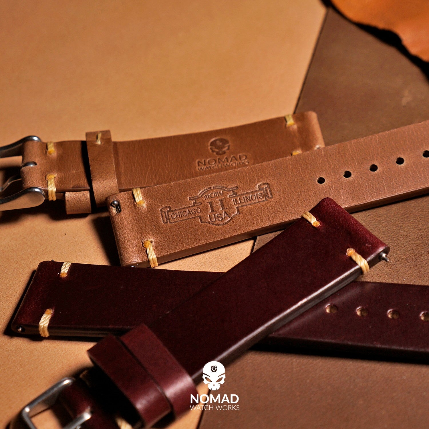 N2W Vintage Horween Leather Strap in Chromexcel Burgundy with
