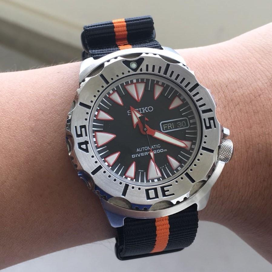 Premium Nato Strap in Black Orange with PVD Black Buckle (18mm)