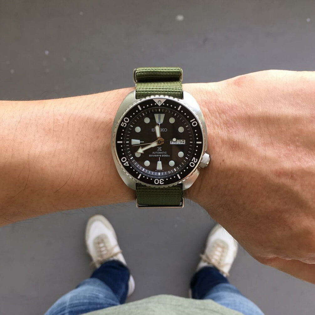 Premium Nato Strap in Olive with Polished Silver Buckle (20mm)