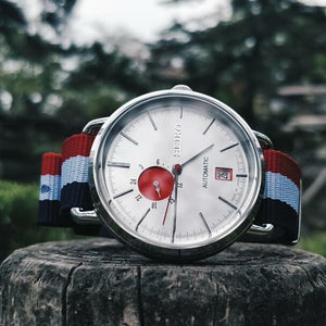 Premium Nato Strap in Navy White Red with Polished Silver Buckle (20mm)