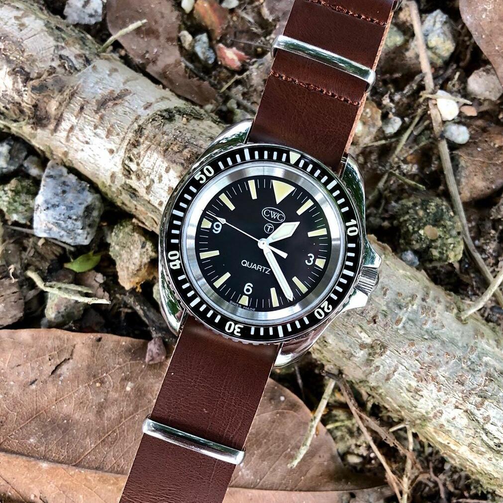 Premium Leather Nato Strap in Brown with Silver Buckle (18mm)