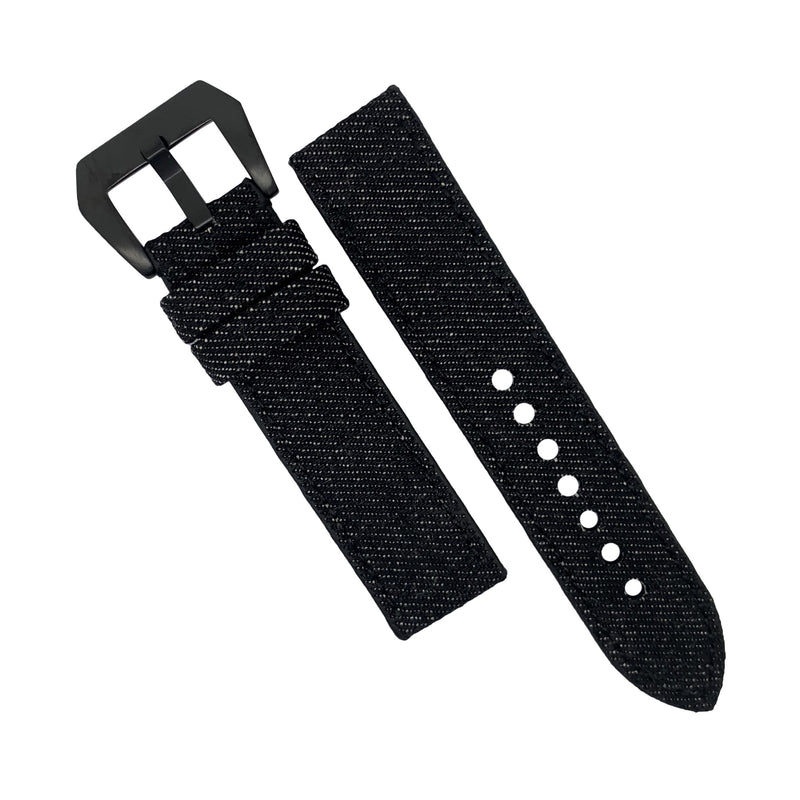 Japanese Dry Denim Strap in Black with Pre-V Black Buckle (22mm)