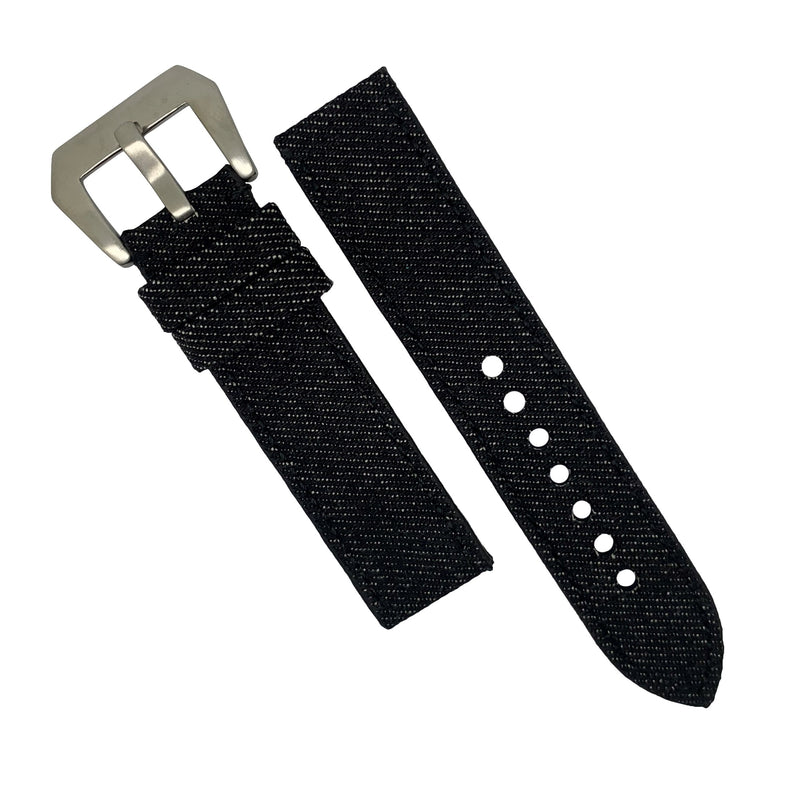 Japanese Dry Denim Strap in Black with Silver Buckle (24mm)