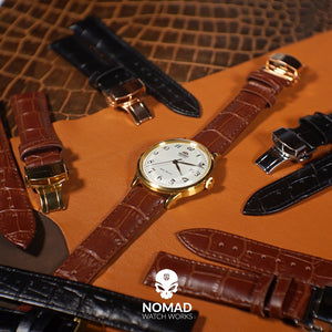 Genuine Leather Watch Strap in Brown with Silver Butterfly Deployant Clasp (20mm)