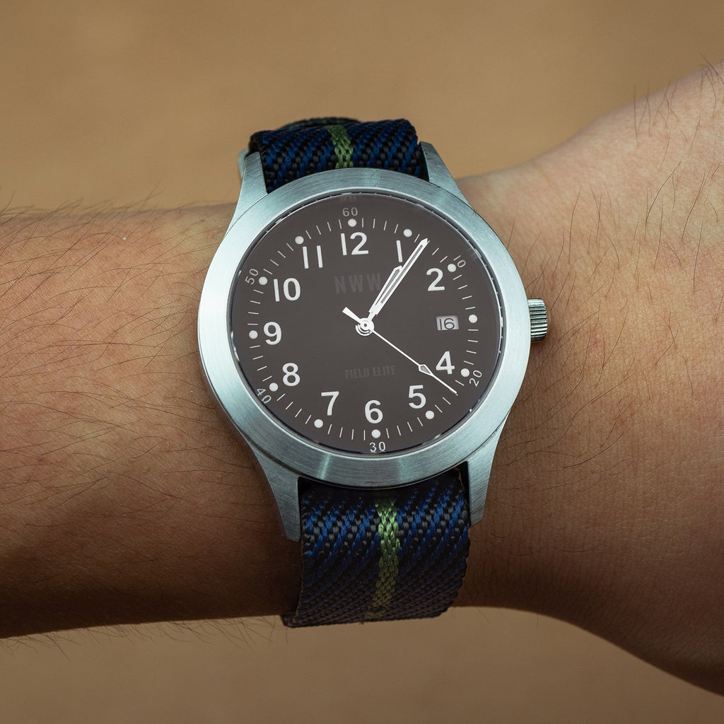 Lux Single Pass Strap in Navy Green with Silver Buckle (22mm)