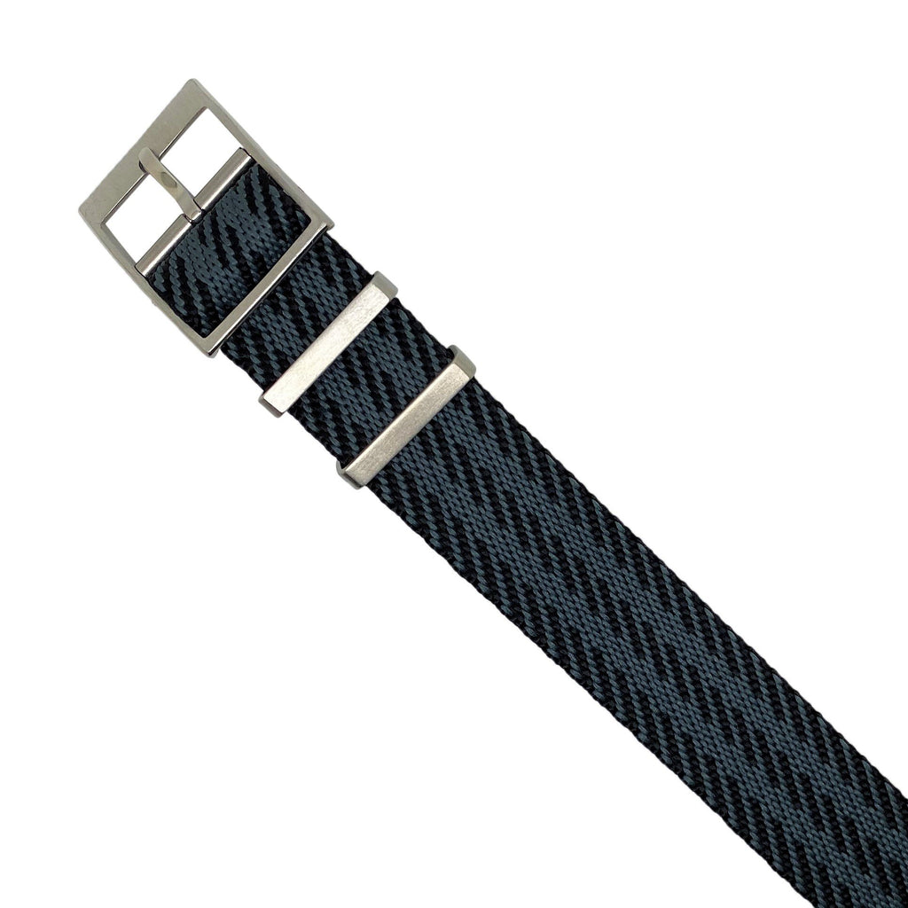 Lux Single Pass Strap in Black Grey with Silver Buckle (20mm)