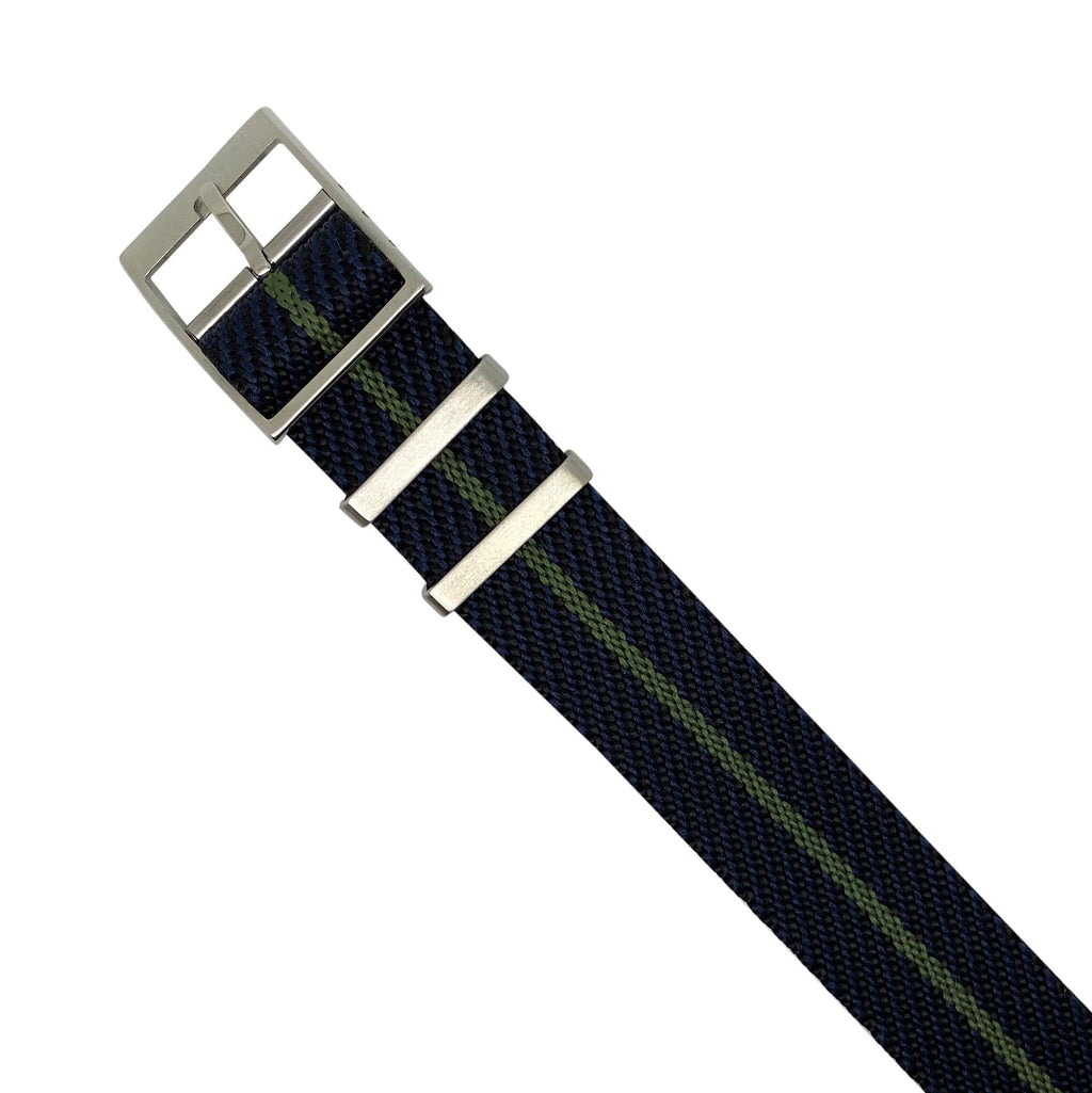 Lux Single Pass Strap in Navy Green with Silver Buckle (22mm)