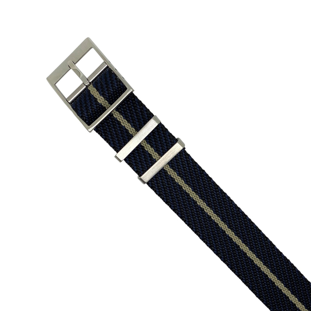 Lux Single Pass Strap in Navy Khaki with Silver Buckle (22mm)