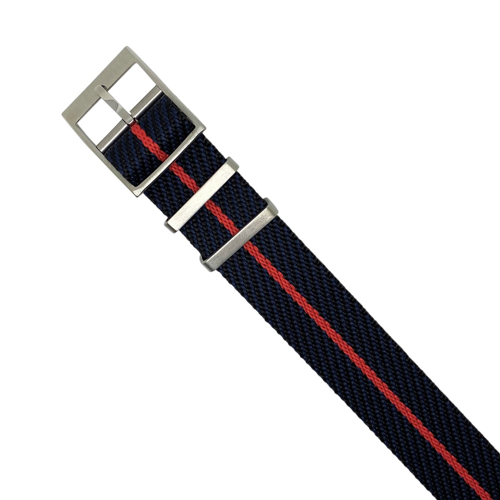 Lux Single Pass Strap in Navy Red with Silver Buckle (22mm)