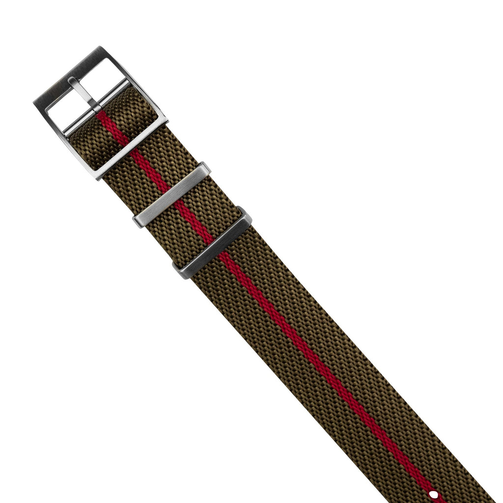 Lux Single Pass Strap in Khaki Red with Silver Buckle (20mm)