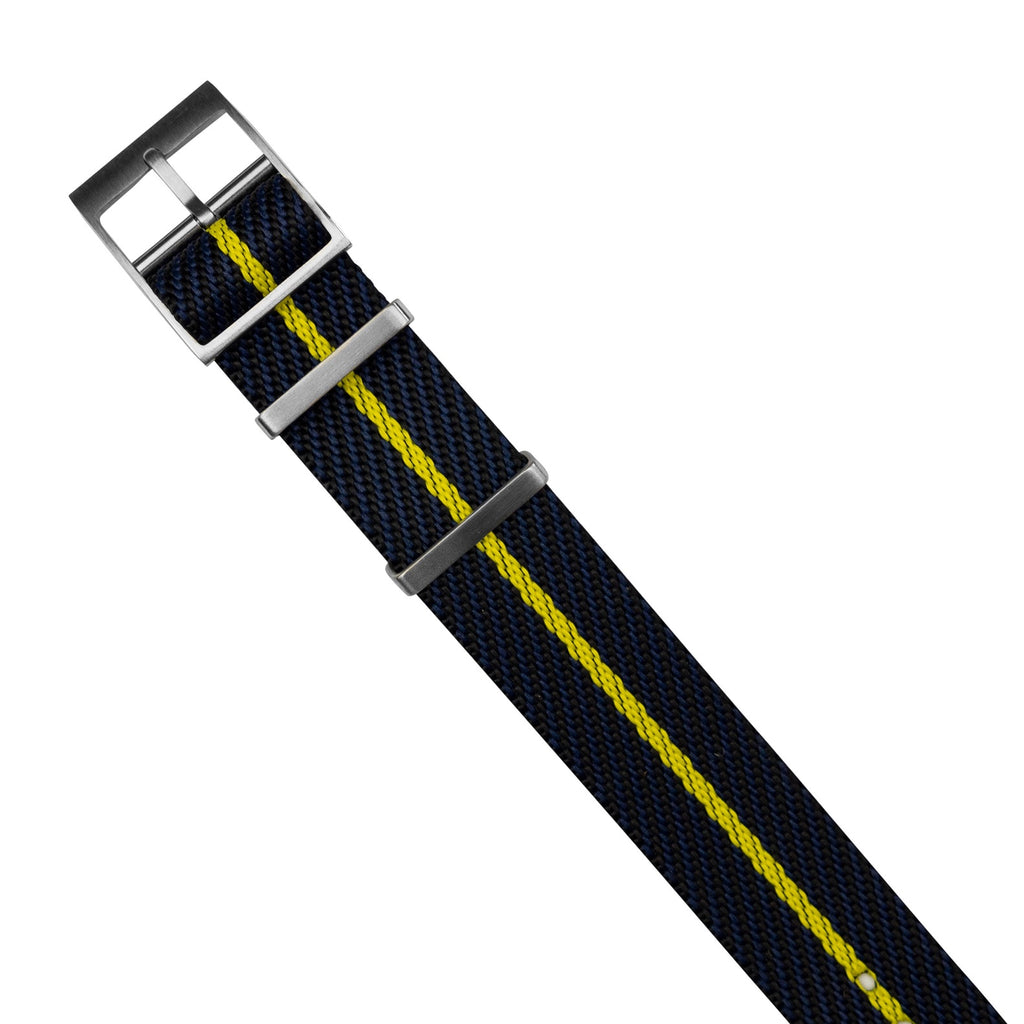 Lux Single Pass Strap in Navy Yellow with Silver Buckle (20mm)