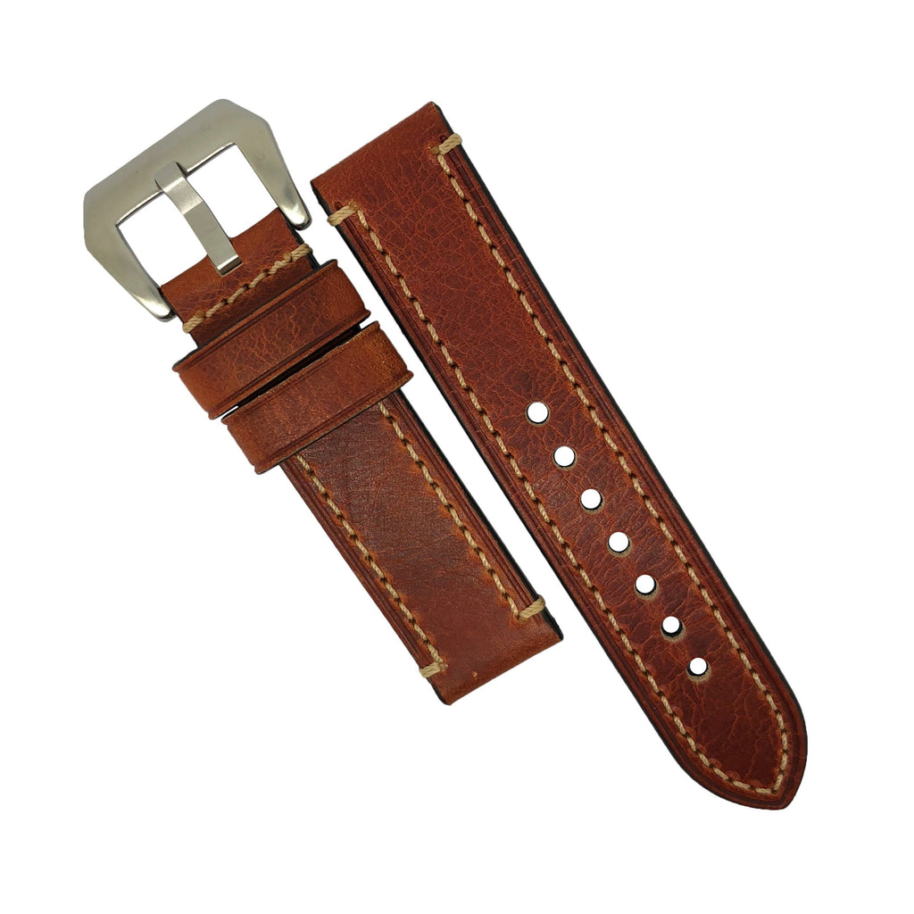 M1 Vintage Leather Watch Strap in Amber with Pre-V Silver Buckle (26mm) - Nomad watch Works