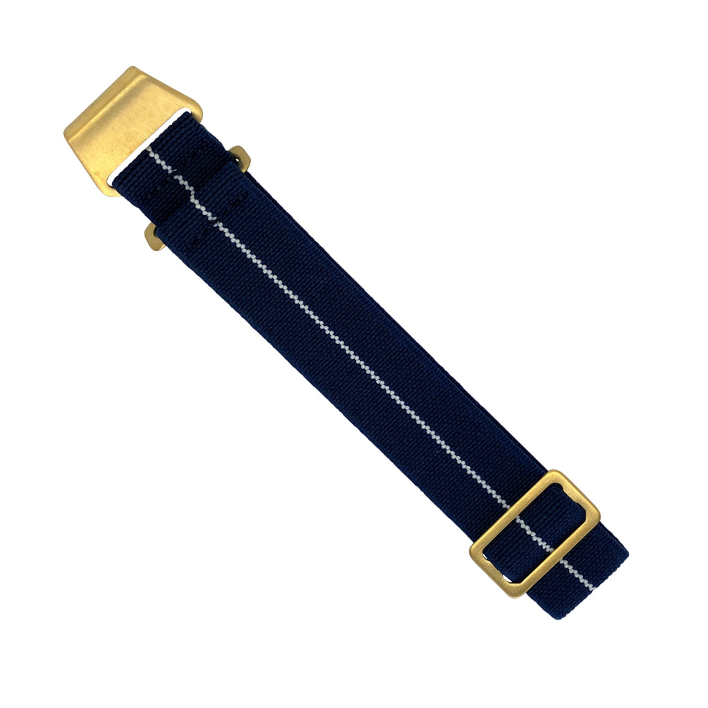 Marine Nationale Strap in Navy White with Bronze Buckle (20mm)