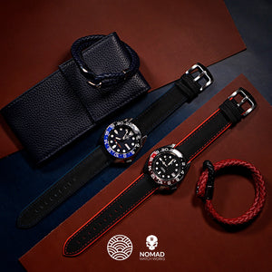 Performax N1 Hybrid Strap in Black with Blue stitching w/ Silver Buckle (22mm)