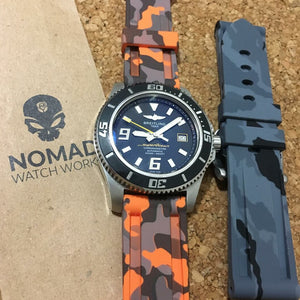 V3 Rubber Strap in Orange Camo with Pre-V Silver Buckle (24mm)