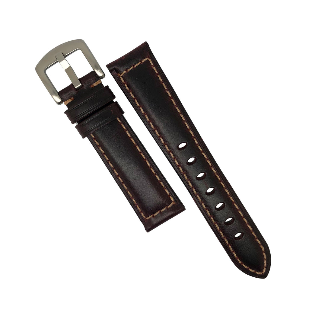 M2 Oil Waxed Leather Watch Strap in Maroon with Silver Buckle (20mm)