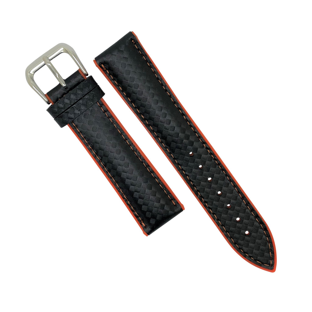 Performax Carbon Embossed Leather Hybrid Strap in Orange Stitching (18mm)