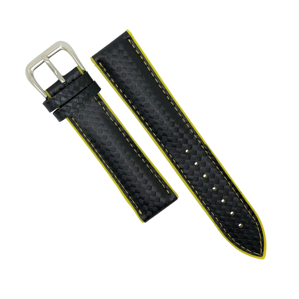 Performax Carbon Embossed Leather Hybrid Strap in Yellow Stitching (18mm)