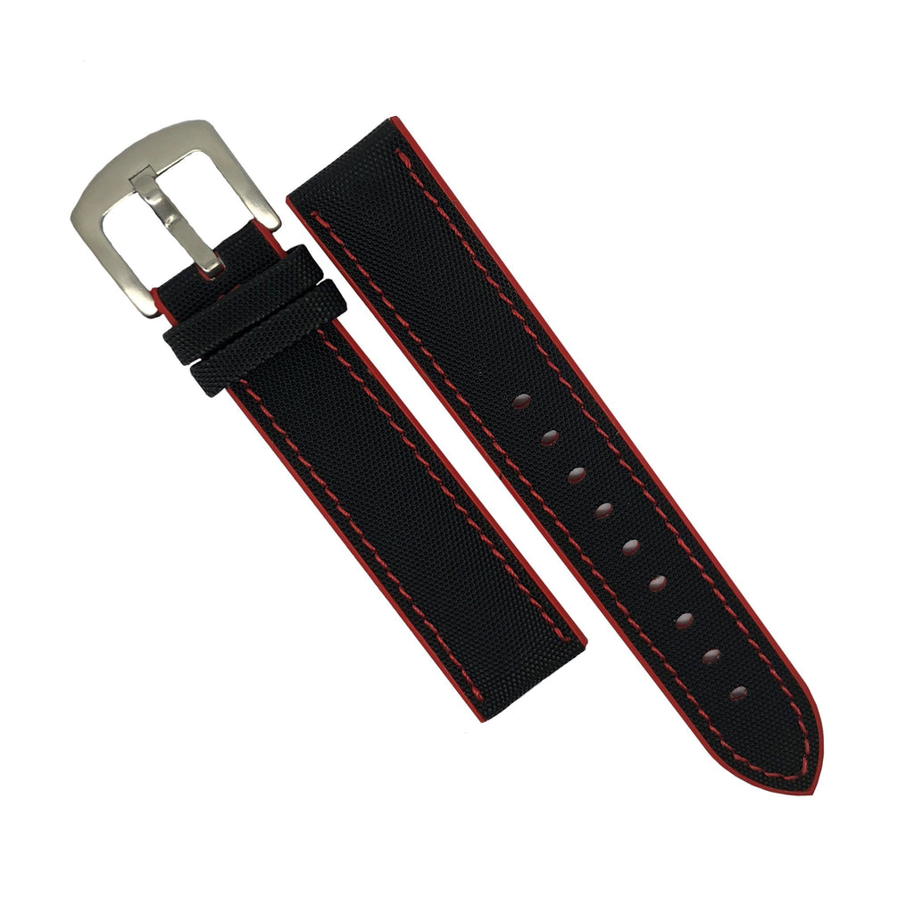 Performax N1 Hybrid Strap in Black with Red stitching w/ Silver Buckle (20mm)