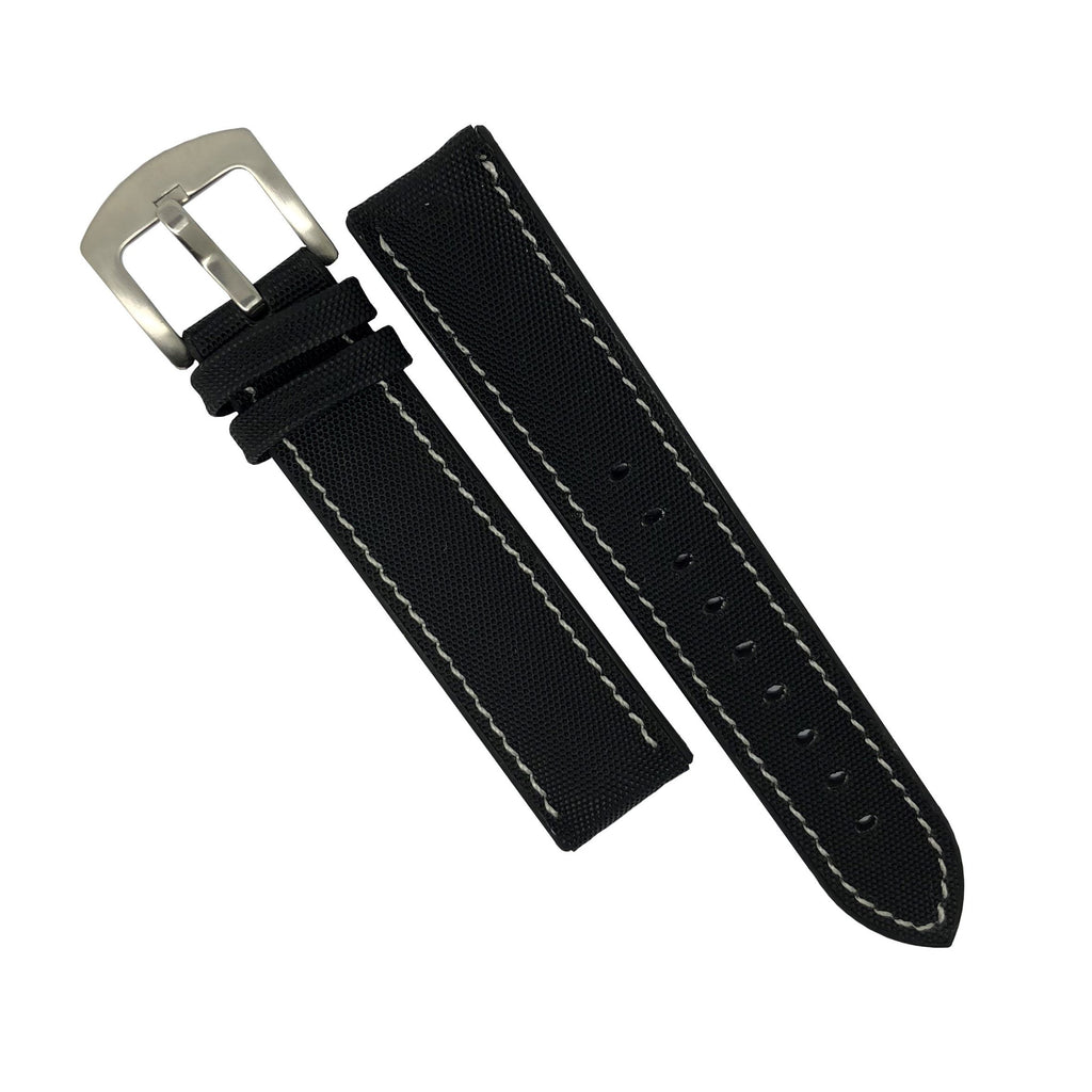 Performax N1 Hybrid Strap in Black with White stitching w/ Silver Buckle (20mm)