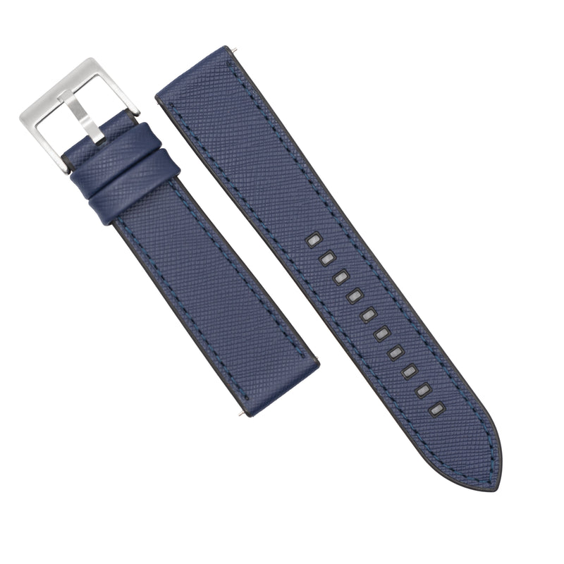 Performax Saffiano Leather FKM Rubber Hybrid Strap in Navy (22mm)