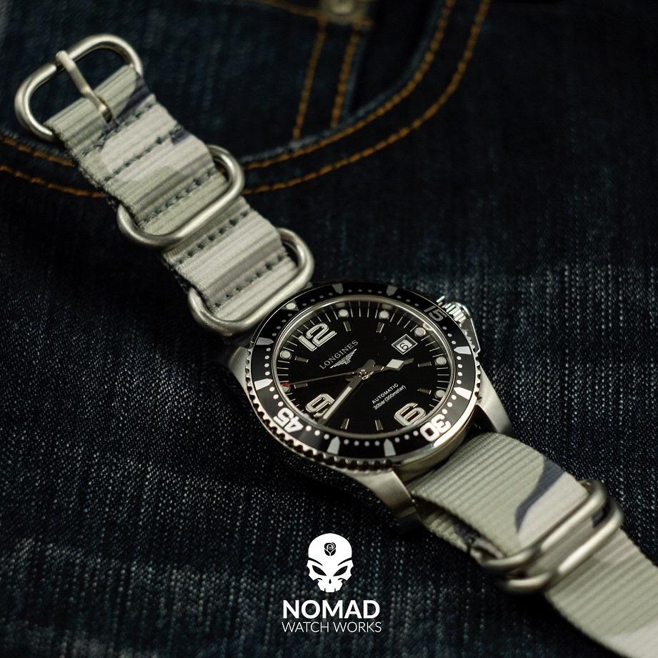 Heavy Duty Zulu Strap in White Camo with Silver Buckle (22mm) - Nomad watch Works